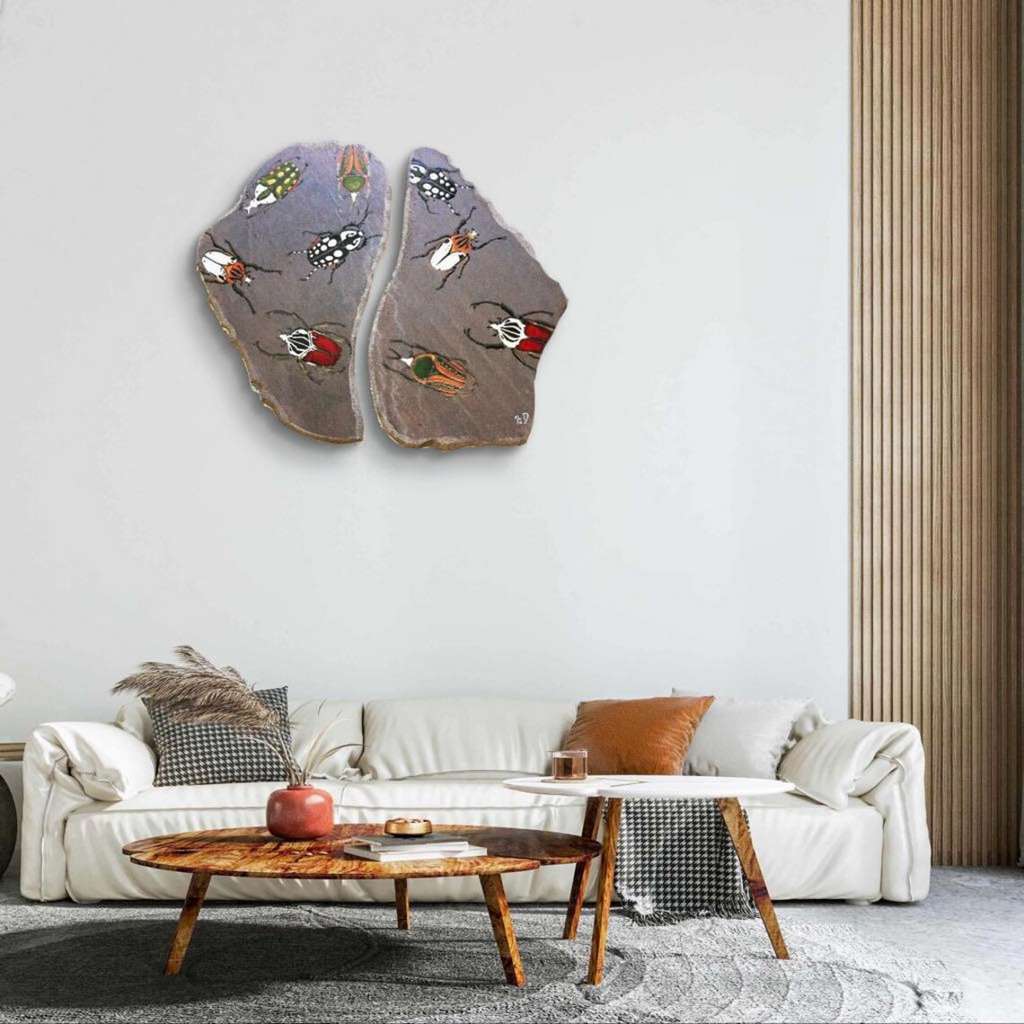 tableau mural lave émaillée diptyque coléoptère salon